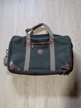 Vintage Adolfo Carry-On Travel Bag Green & Brown Canvas Classic Look